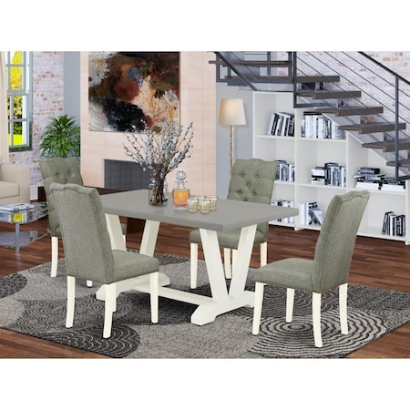 East West Furniture 5 Piece V-Style Dining Room Set - Linen White V096EL207-5